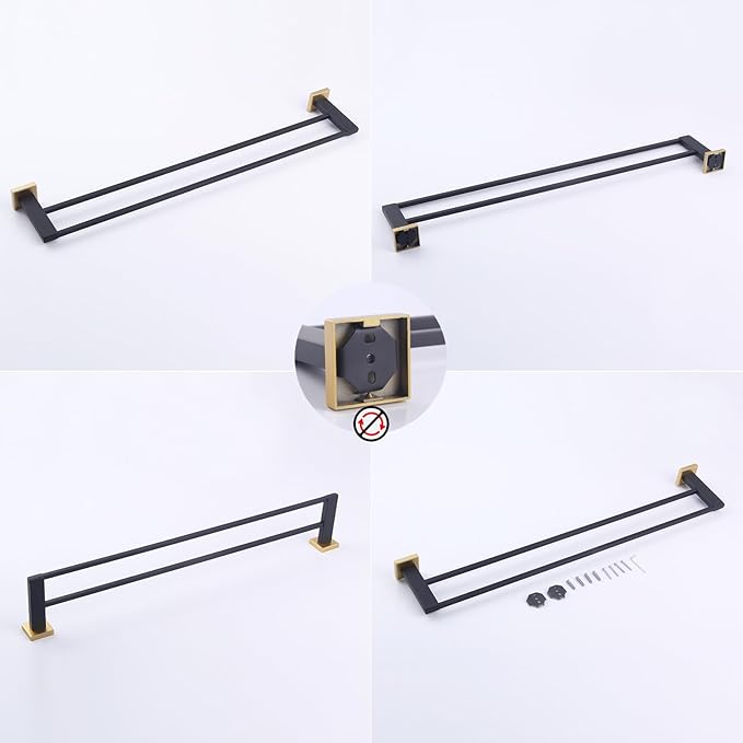 GERZWY 30 Inch Double Towel Bar Rack, Stainless Steel Modren Square Towel Holder for Bathroom Kitchen Wall Mounted (Black  Gold) JG1902C75-BD