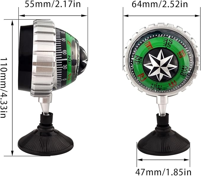 Adjustable Ball Night Vision Compass with The Bottom Suction Cup, Boat Compass Dash Mount, Adjustable Dash Car Compass for Car Marine Boat Ship
