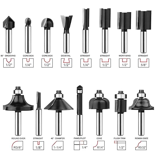 Router Bits 1/4 Inch Shank 15 Pieces, Tungsten Carbide 1/4" Router Bit Set, for Professional and Beginners Carpenter
