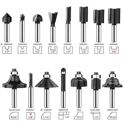 Router Bits 1/4 Inch Shank 15 Pieces, Tungsten Carbide 1/4" Router Bit Set, for Professional and Beginners Carpenter