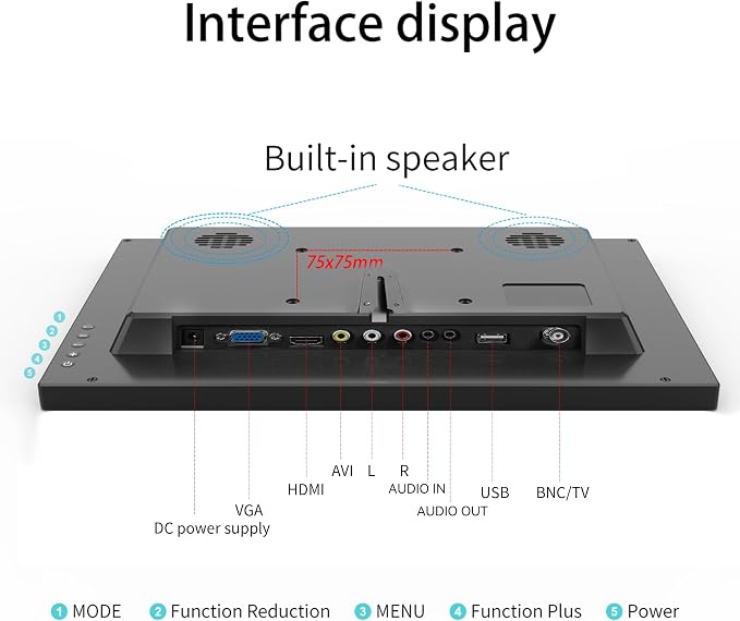 13.3 inch Small PC Monitor 1366x768 Mini LED Monitor with HDMI VGA AV BNC USB Intput, for Fire Stick Computer Xbox Ras pi, Built-in Speaker (Model: HD-133)