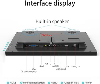 13.3 inch Small PC Monitor 1366x768 Mini LED Monitor with HDMI VGA AV BNC USB Intput, for Fire Stick Computer Xbox Ras pi, Built-in Speaker (Model: HD-133)