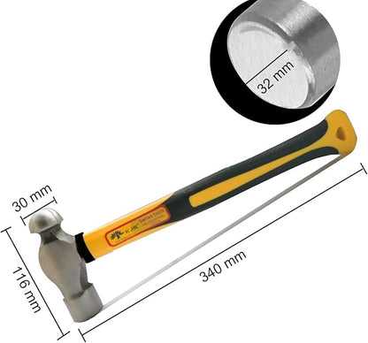 24oz Ball Peen Hammer,Reinforce,Polished,Shock-Proof Plastic Handle.