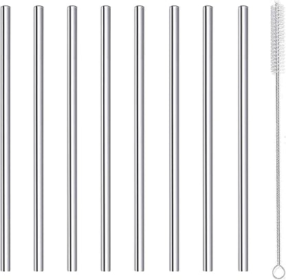 Cocktail Straws Short Small Mini Straw Reusable Metal Stainless Steel Bar Drinking Straws Set with Cleaner Brush for Cocktails Rock Gin Glass Coffee Mason Jar Tumblers Fruit Juice, Silver 8 Pcs