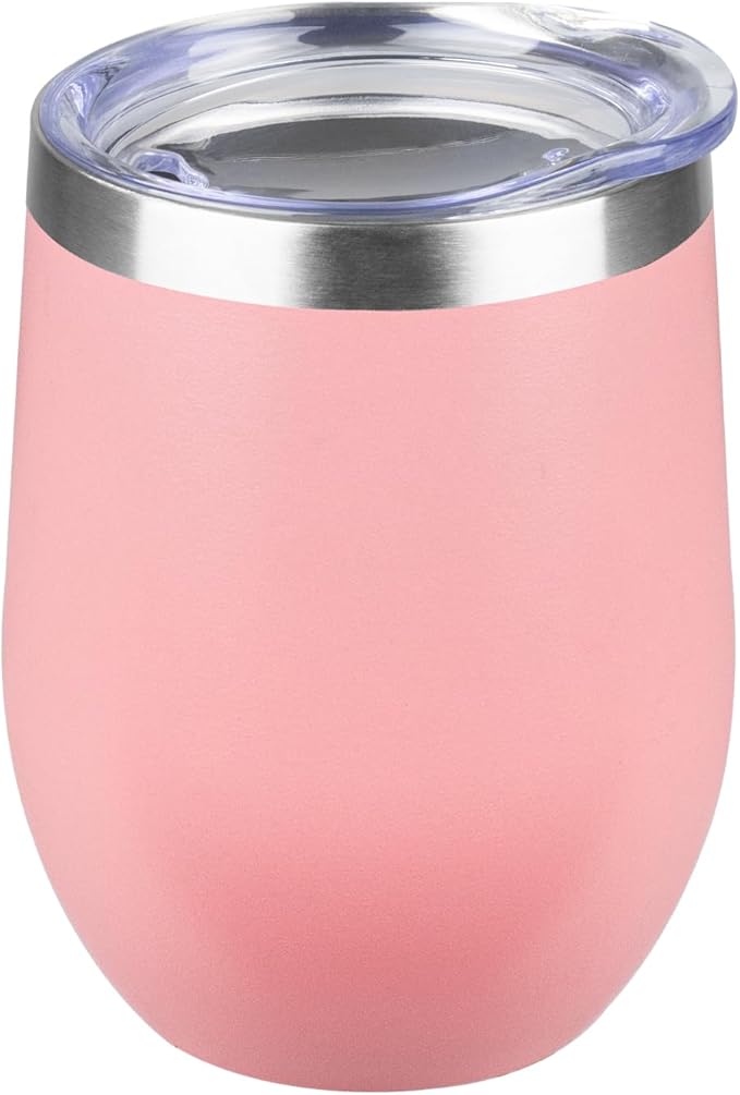 StarSpeed 12oz Wine Tumbler with lid, Stainless Steel Travel Mugs Stemless Double Wall Insulated Coffee Cup, Insulated Wine Glasses Travel Tumbler for Cold  Hot Drinks(Light Pink, 1)