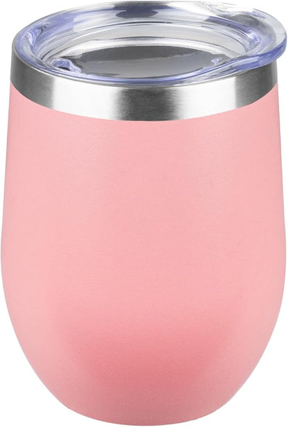 StarSpeed 12oz Wine Tumbler with lid, Stainless Steel Travel Mugs Stemless Double Wall Insulated Coffee Cup, Insulated Wine Glasses Travel Tumbler for Cold  Hot Drinks(Light Pink, 1)