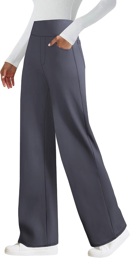 Womens Wide Leg Yoga Pants with 4 Pockets High Waist Stretchy Loose Dress Work Casual Sweatpants 50+ bought in past month