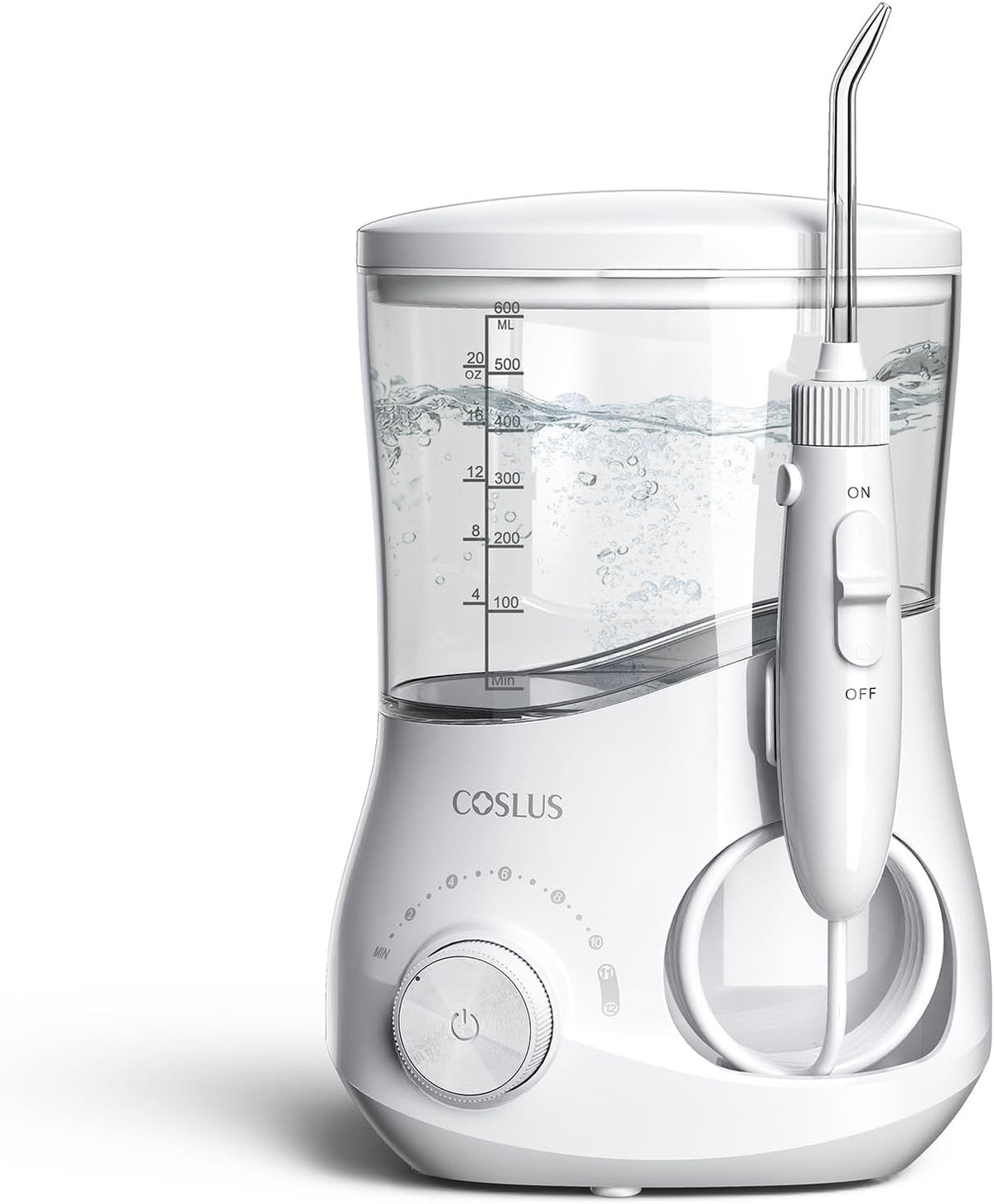 COSLUS E1 Electric Water Flosser for Teeth: Professional Dental Pick for Orthodontic, Sensitive Gums, Braces - 12 Pressure Settings & ??5 Multi-Functional Tips for Multiple Users, Home Use, White (Does Not Include The Toothbrush Attachment)