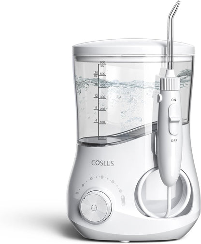 COSLUS E1 Electric Water Flosser for Teeth: Professional Dental Pick for Orthodontic, Sensitive Gums, Braces - 12 Pressure Settings & ??5 Multi-Functional Tips for Multiple Users, Home Use, White (Does Not Include The Toothbrush Attachment)