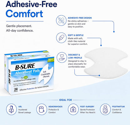 B-Sure Anal Leakage Pads, Box/24 Pads
