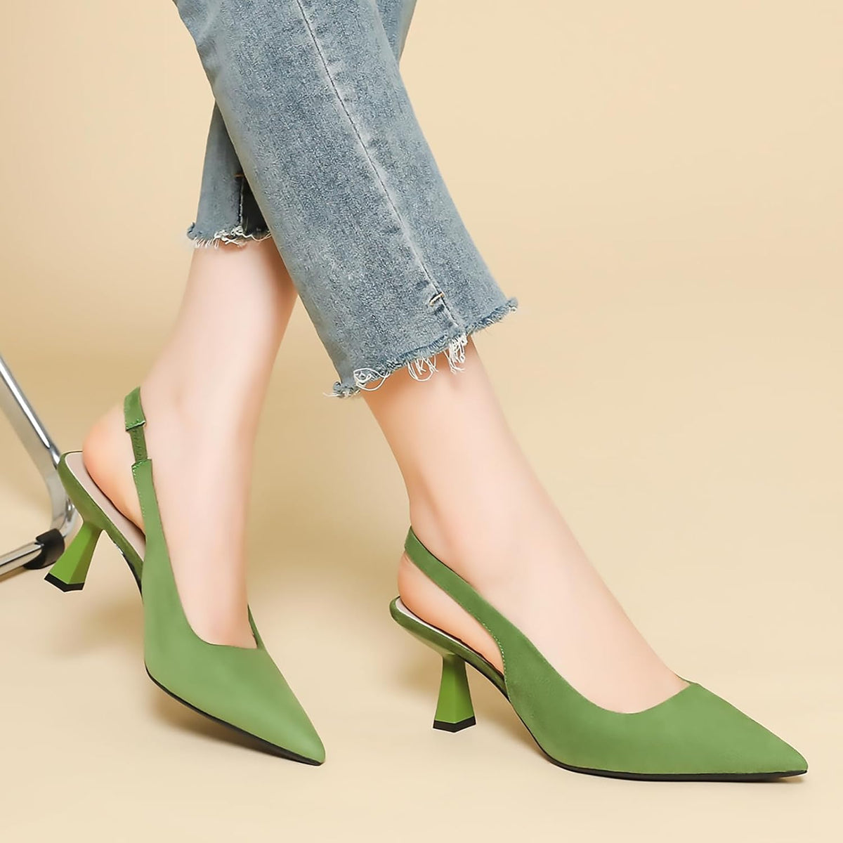 Size 42 EU Closed Pointed Toe Slingback Kitten Heels Suede Fashion Slip on Backless Heel Dress Pumps Sandals for Formal Wedding Evening Party