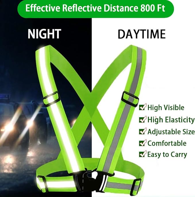 Reflective Vest, Reflective Glow Belt with 2Pack Reflector Armbands, Adjustable Elastic Safety Vest Outdoor Reflective Belt High Visibility, Ultralight & Comfy for Running, Jogging, Walking, Cycling,