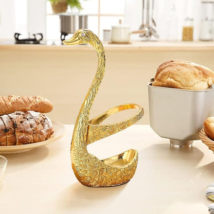 6PCS Gold Zinc Alloy Swan Base Holder Coffee Spoon Set, Creative Dessert Spoons for Coffee, Fruit, Dessert, Sugar, Ice Cream, Cake