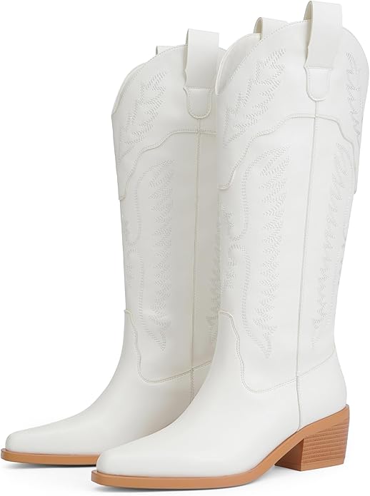 Cowboy Boots for Women Mid Calf Womens Cowgirl Boots for Girls Pointed Toe Slip on Chunky Heel Western Boot