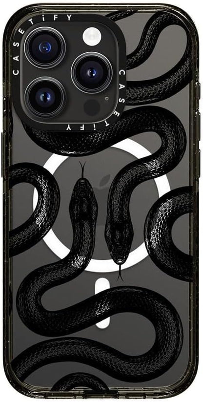 CASETiFY Impact Case for iPhone 15 Pro [4X Military Grade Drop Tested / 8.2ft Drop Protection/Compatible with Magsafe] - Black Kingsnake - Clear Dark Blue