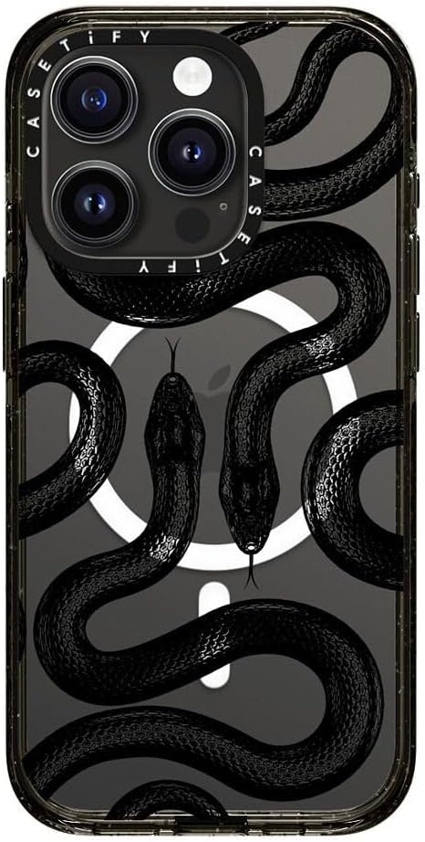 CASETiFY Impact Case for iPhone 15 Pro [4X Military Grade Drop Tested / 8.2ft Drop Protection/Compatible with Magsafe] - Black Kingsnake - Clear Dark Blue