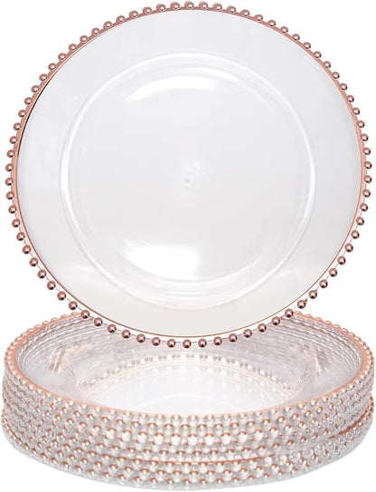 Rose Gold Bead Acrylic Charger Plates 13", Set 10PCS Acrylic Round Table Charger Plates Decoration Dinner,Wedding,Party,Event(Acrylic Round Rose Gold10)