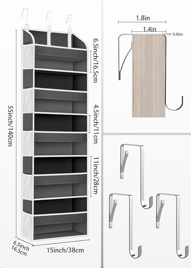 1 Pack Over The Door Organizer, Bathroom Organizers and Storage with 5 Pockets 10 Mesh Pockets, 50 lbs Weight Capacity Stuffed Animal Storage for Nursery Newborn Baby Essential