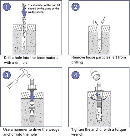 Pack of 2) Galvanised Wedge Anchors 3/8" x 6-3/4" (M10 x 170 mm) Dowel Metal Anchor Bolts Masonry Concrete Anchors