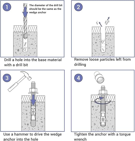 Pack of 2) Galvanised Wedge Anchors 3/8" x 6-3/4" (M10 x 170 mm) Dowel Metal Anchor Bolts Masonry Concrete Anchors