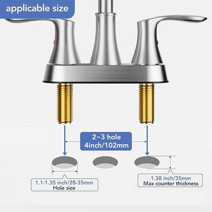 Phiestina 4 Inch 2 or 3 Hole Brushed Nickel Bathroom Sink Faucet RV Swivel 2 Handle Centerset Bath Vanity Faucet, with Water Supply line  Metal Pop-up Drain,TY36-BN
