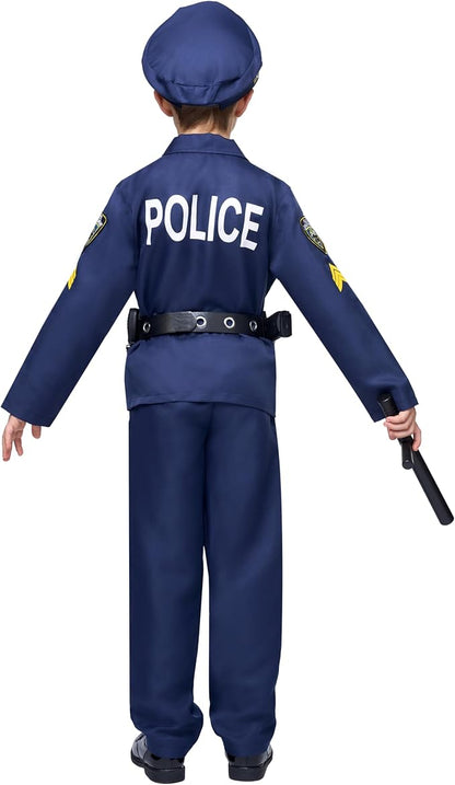 JOYIN Toy Halloween Toddler Police Costume, Police Officer Costume for Boys, Kids Cop Outfit for Halloween Pretend Roleplay ( Missing Holster-Badge-LDD ligth )