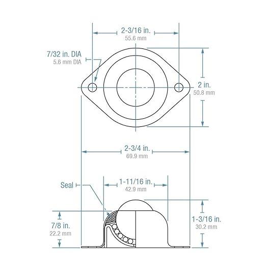 (Case of 10) Hudson Bearings BT-1CS Two-Hole Flange Mounted Ball Transfer, Carbon Steel, 1" Diameter, 75 lbs Load Capacity