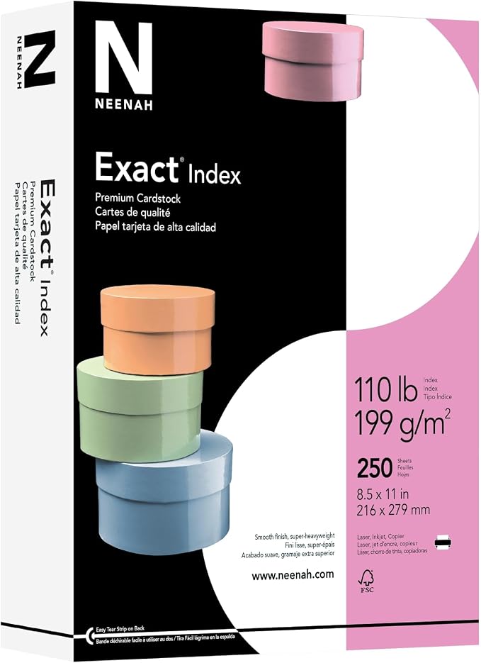 Neenah Exact 30% Recycled Extra-Heavyweight Index Card Stock, 8 1/2in. x 11in., 110 Lb, White, pk Of 250 Sheets, 40508-01