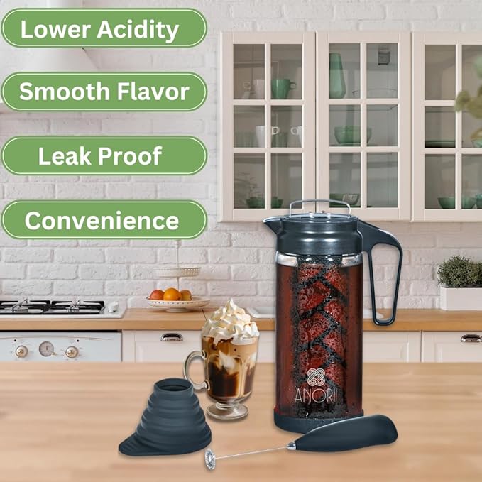Cold Brew Coffee Maker, Cold Brew Coffee Pitcher, Cold Brew Pitcher for Fridge, 44oz Cold Brew Carafe, Glass Tea Kettle, Brewer Decanter for Brewing Iced Coffee  Tea, Cold Brew Set