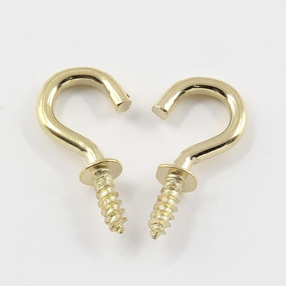 Murtenze 100Pieces 1/2inch Mini Cup Hooks Ceiling Hooks, Brass Screw-in Hooks for Hanging Plants, Mugs, Utensils, Indoor, Outdoor (Gold)