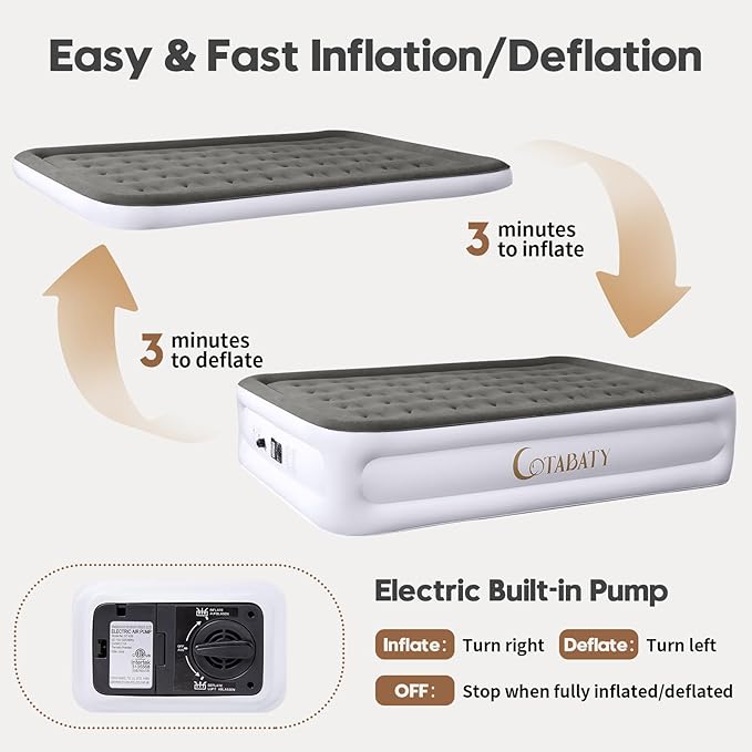 Queen Air Mattress with Built-in Pump, 18 inch Tall Inflatable Mattress Double Airbed, Luxury Self Inflating Air Bed Blow Up Mattress Portable for Home Camping Travel, 650lb Max Weight
