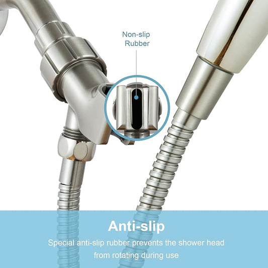 OFFO Shower Head Holder for Handheld Shower Head, Brushed Nickel Adjustable Shower Arm Mount for Connecting Shower Arm and Shower Hose, 12 Inch IPS Female Inlet and Male Outlet