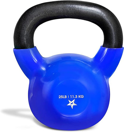 Yes4All Kettlebell, 25 LB Vinyl Coated Cast Iron Strength Training Kettlebells for Home Gym Exercises, Fitness, Full Body Workout Equipment, Push Ups, and Grip Strength