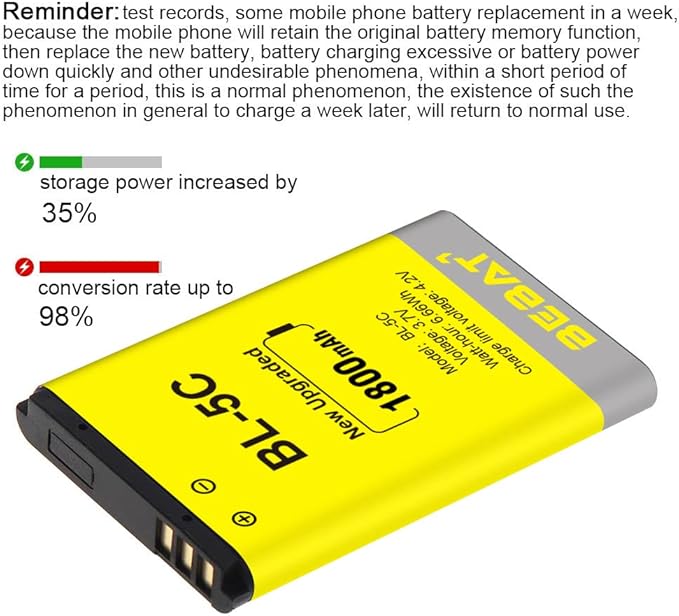 (2 Pcs) BL-5C Battery, 3.7V 1800mAh Rechargeable BL-5C Battery Suitable for Household Radio, Nokia with Current Protection