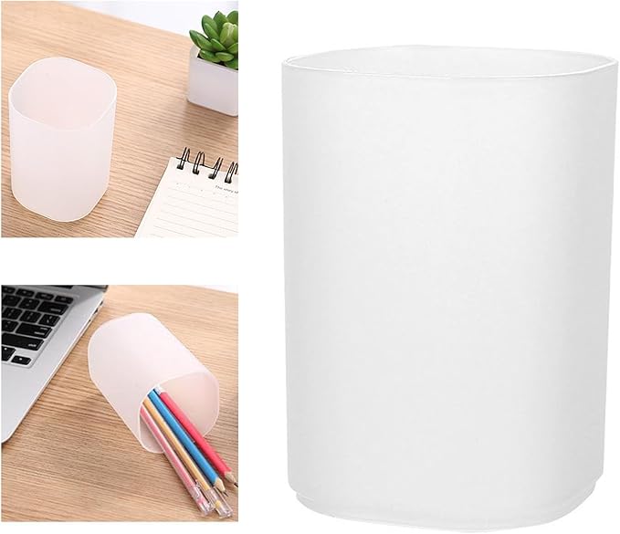 Transparent Frosted PP Pencil Pen Holder Cup,Desk Accessories Holder,Makeup Brush Storage Organizer,Modern Design Desktop Stationery Organizer (White)