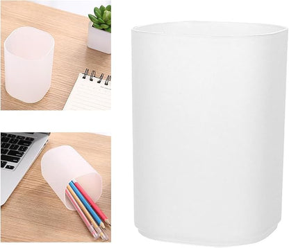 Transparent Frosted PP Pencil Pen Holder Cup,Desk Accessories Holder,Makeup Brush Storage Organizer,Modern Design Desktop Stationery Organizer (White)