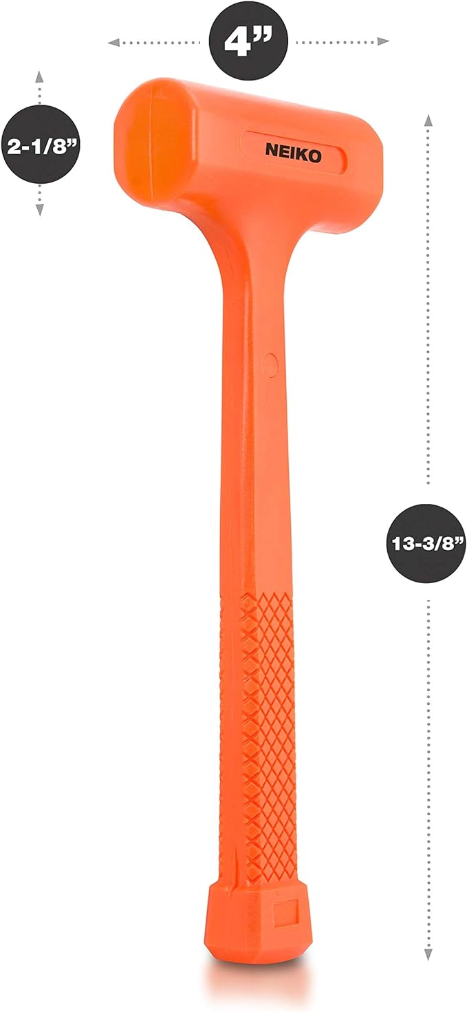 Neiko 02847A 2 LB Dead Blow Hammer, Neon Orange  Unibody Molded  Checkered Grip  Spark and Rebound Resistant