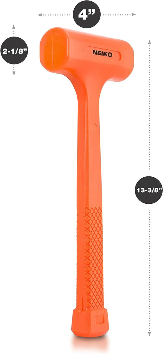 Neiko 02847A 2 LB Dead Blow Hammer, Neon Orange  Unibody Molded  Checkered Grip  Spark and Rebound Resistant