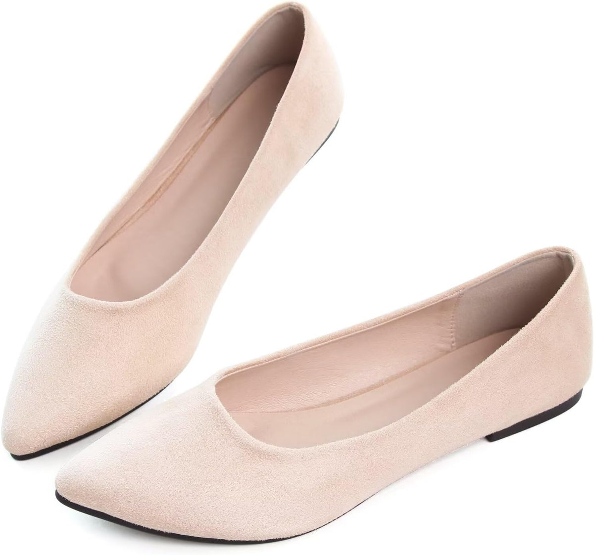 Women's Suede Pointed Toe Ballet Flats Comfortable Wedding Party Slip-On Ballerina Dressy Shoes for Women