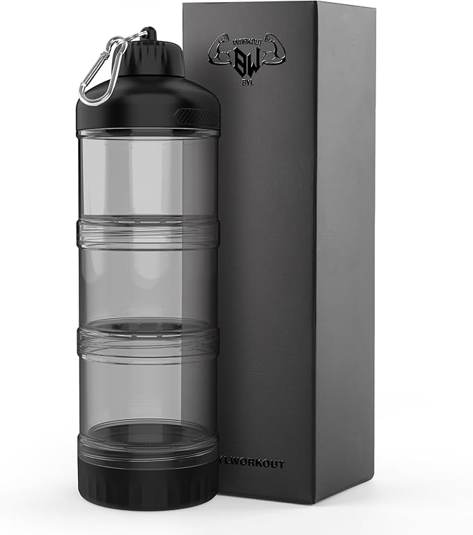 BYLWORKOUT 3-Layer Protein Powder Container with Funnel and Keychain