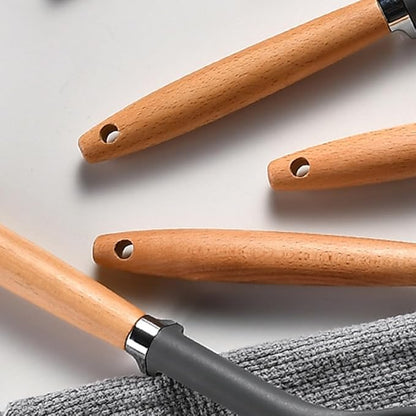1-piece Egg Whisk Silicone Kitchen Utensils Sturdy Thickened Wooden Handle Cooking Utensils Kitchen Gadgets Spatulas Set for Nonstick Cookware