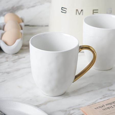 Stone lain Florian Contemporary Porcelain Mug Set, Modern Gold and White