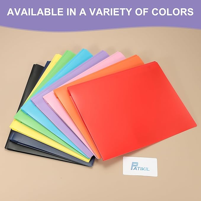 PATIKIL Pocket Folders with Prongs, 12 Pcs Heavy Duty Plastic Pocket Folders with 3 Fasteners Fit Letter Size Paper for Resume Documents Files Letters, Yellow