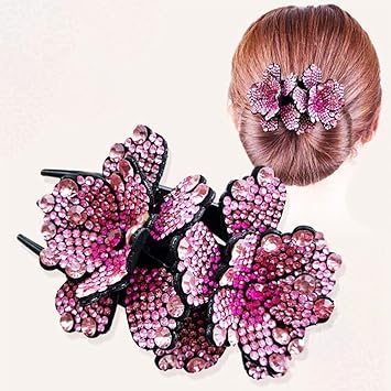 Double Flower Rhinestone Hair Clip Non-Slip Women Elegant Duckbill Clip Hair Dovetail Clips Hair Claw for Thick Long Hair Accessories(B)