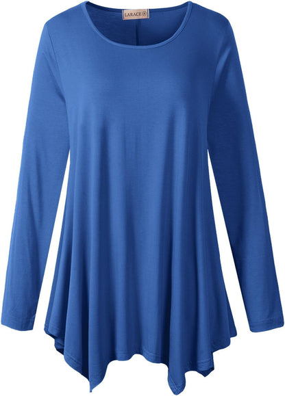 LARACE Womens Long Sleeve Flattering Comfy Tunic Loose Fit Flowy Top
