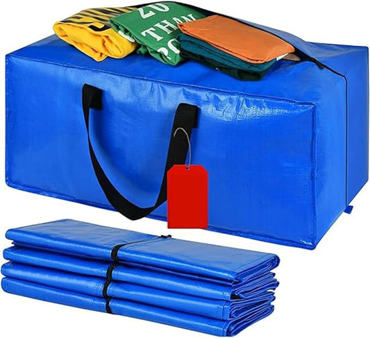 Large Thick Storage Bag,Multi-Purpose PP Woven Moving Bag with Strong Handle  Zippers,Space Saving Packing Bags Easy to Clean,29"x13"x15" (Dark Blue)