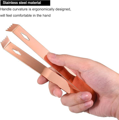 HARFINGTON Stainless Steel Ice Tong, 6.3" x 0.8" Mini Serving Tongs Sugar Tongs for Ice Bucket Cube Sugar Cube Bar Coffee Bar Kitchen, Rose Gold