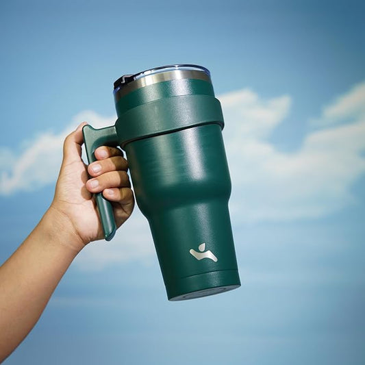 30 oz Tumbler with Handle and 2 Straw 2 Lid, Insulated Water Bottle Stainless Steel Vacuum Cup Reusable Travel Mug,Army Green