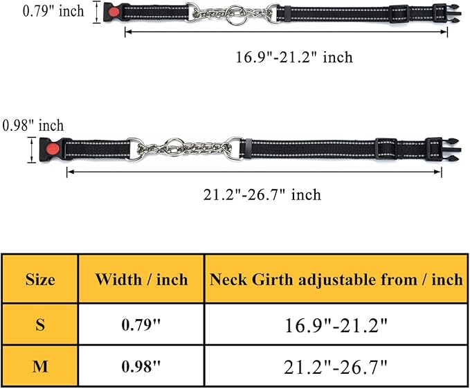 Reflective Martingale Collars for Dogs with Quick Release Buckle, Pet Stainless Steel Chain No Pull Slip Choke Collar for Training