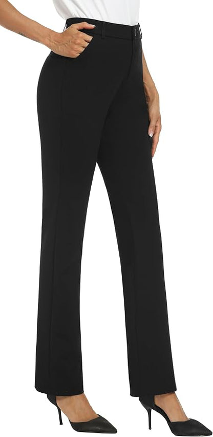 iChosy Women's Stretchy Straight Leg Dress Work Pants Business Office Casual Slacks with Pockets.